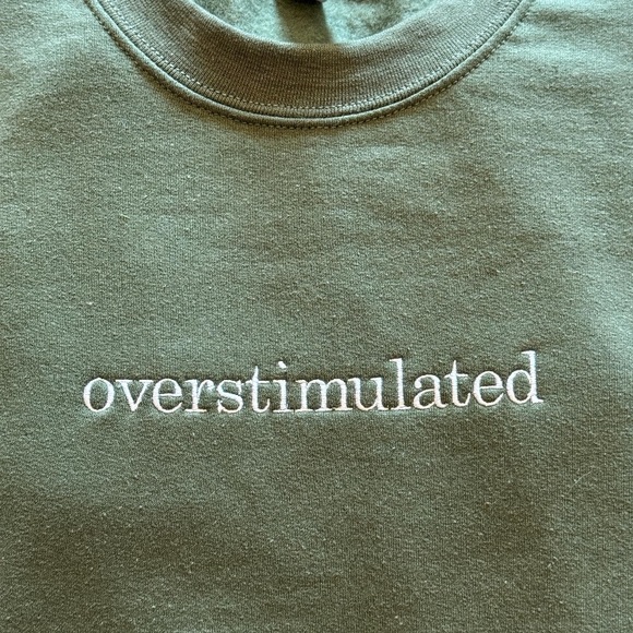 Military green “overstimulated” embroidered sweatshirt - Picture 2 of 2